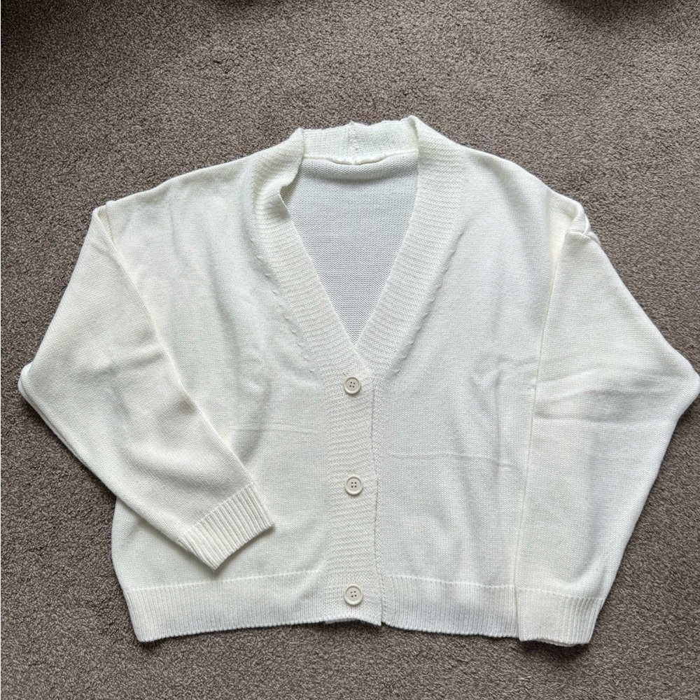 White Cropped Cardigan Sweater